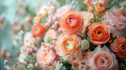 Bouquet of flowers in pastel colors, soft focus.