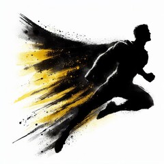Silhouette of superhero comic in action, black and yellow.
