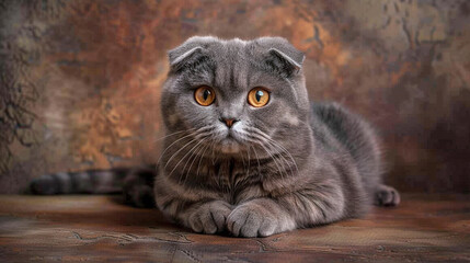 A majestic Scottish Fold cat with folded ears and a regal pose.