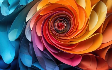 Illustration of Abstract Swirling Paper Art in a Spectrum of Colors