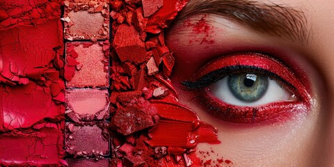 Woman's eye with colorful eye shadow makeup and beauty - obrazy, fototapety, plakaty
