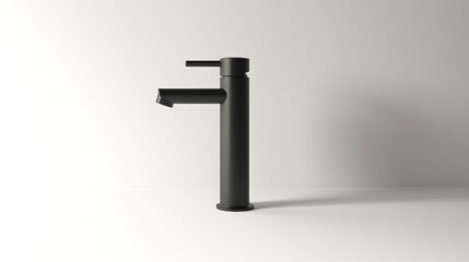 Minimalist water tap with a matte black finish, isolated against a light background. Modern faucet design. Concept of modern plumbing, kitchen design, elegant fixtures, and clean lines - obrazy, fototapety, plakaty