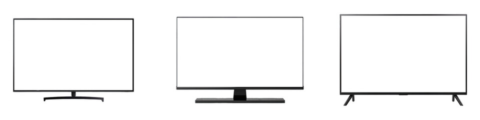 Set of Blank Display Mockup for TV Screen, Modern Stylish LCD Panel, LED. Blank Computer Monitor Display,  Empty Television Template.
