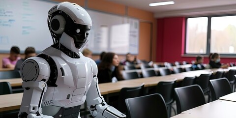 AI robot sitting in classroom