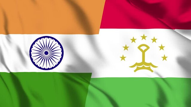 India and Tajikistan Flag waving in loop and seamless animation. Indian vs Tajikistan Flag background. Tajikistan and India Flag for relation, political or military conflict, Peace, Unity and economy.