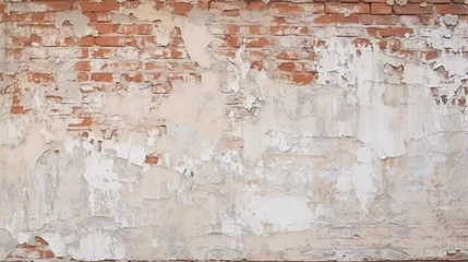 Fototapeten Distressed Old Brick Wall with Peeling White Paint Texture © heroimage.io