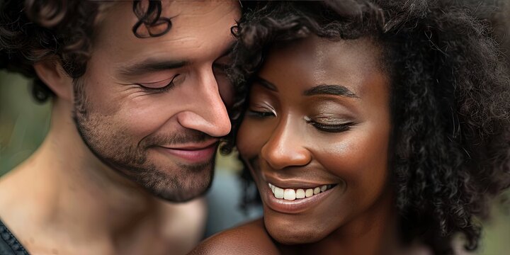 Newlywed young couple - biracial couple lifestyle image for relationships, marriage, and engagement