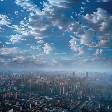 Cityscape under blue sky. Generative AI