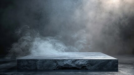 Concrete platform covered with smoke - obrazy, fototapety, plakaty