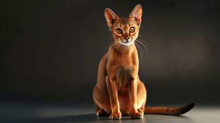 A poised Abyssinian cat sitting upright with an alert and inquisitive gaze.