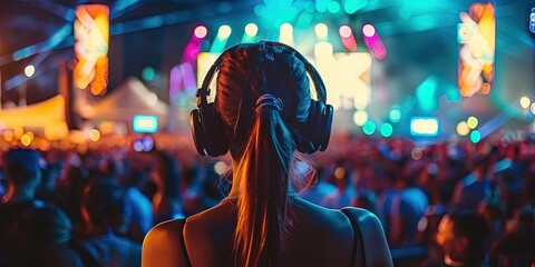 Woman  wearing headphones at concert