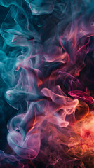 Vibrant smoke curls in blues, pinks, and purples offering a mysterious and hypnotic effect against a dark setting
