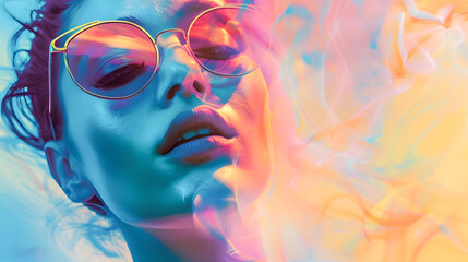 Woman in Colorful Glasses Smoking in a Colorful Place
