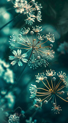 This image showcases a close-up of intricate white flowers with a dreamy bokeh effect in the background