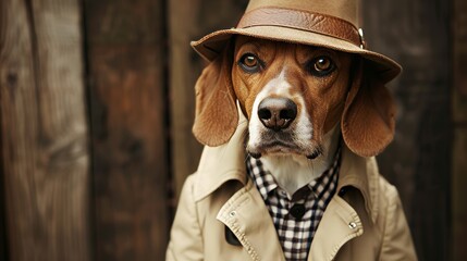 Detective Dogs Detailed photographs of dogs dressed as detectives or sleuths solving imaginary mysteries or conducting undercover operations with ca  AI generated illustration - obrazy, fototapety, plakaty