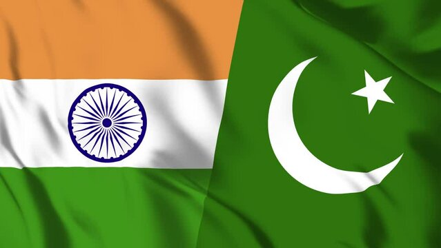 India vs Pakistan Flag waving in loop and seamless animation. Indian vs Pakistani Flag background. Pakistan and India Flag for relation, political or military conflict, Peace, Unity, economy or trade.