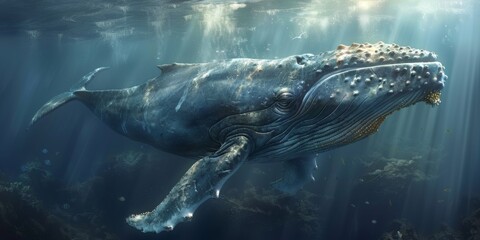 A giant whale deep ocean,generated with ai - obrazy, fototapety, plakaty