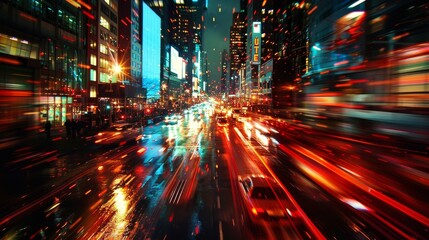 Night Lights Detailed photographs of cityscapes at night with blurred motion accentuating the glow of streetlights car headlights and illuminated  AI generated illustration