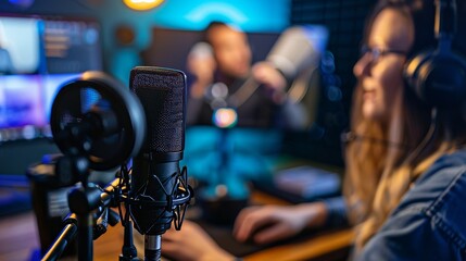 Podcast Guest Arrivals Professional captures of podcast guests arriving at the studio capturing candid moments of anticipation and excitement before  AI generated illustration