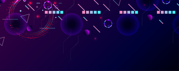 Obraz premium Dark retro futuristic cyberpunk elements abstraction background cosmos synthwave vaporwave retrowave glitch circle with blue and pink glows