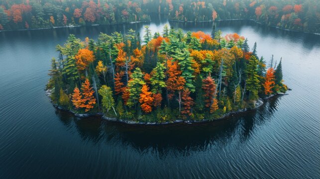 A location called lake island in northeaster united states, create a aerial photograph of that place,generated with ai