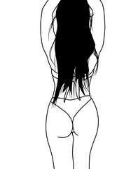 Girl bikini beautiful woman lady isolated young sexy black and white vector design art outline pose silhouette on the beach minimalist.
