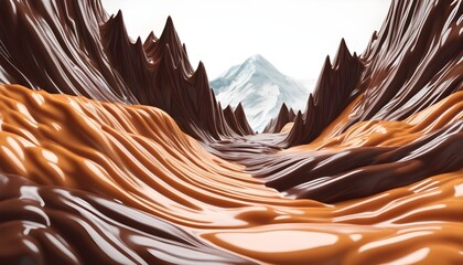 Melted Chocolate and caramel mountains - obrazy, fototapety, plakaty