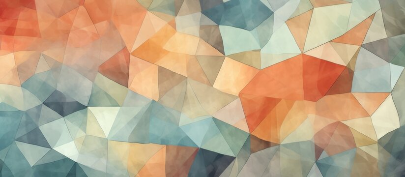 A detailed closeup of an electric blue geometric pattern consisting of triangles, rectangles, and circles on a wall, showcasing symmetry and artistic creativity