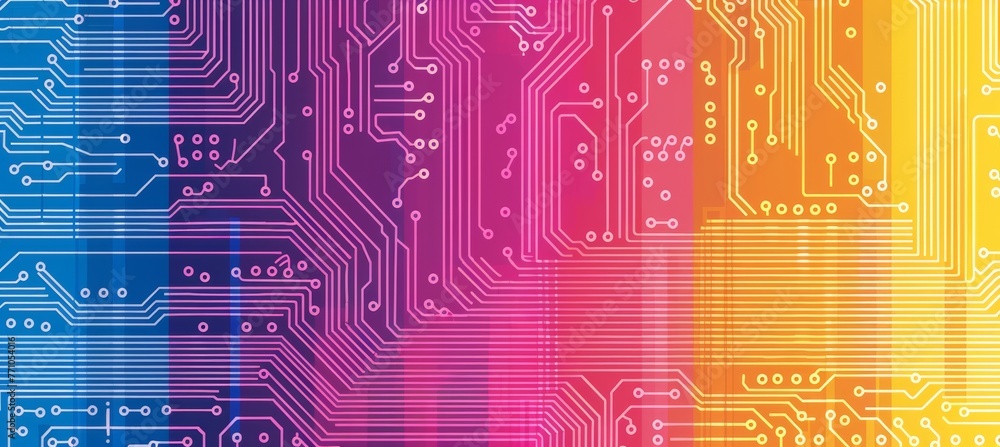 Poster tech circuitry of electronic computer hardware on a detailed circuit board background