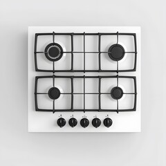 Detailed top view of a gas hob, showcasing the burners and control knobs in a clear and concise way.
