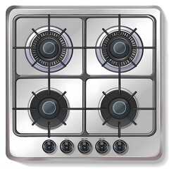 Detailed top view of a gas hob, showcasing the burners and control knobs in a clear and concise way.