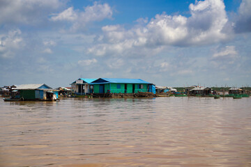 Floating homes on Tonle Sap Lake - Largest fresh water lake in Cambodia at Siem Reap, Cambodia, Asia