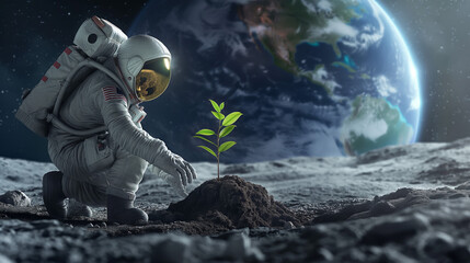 ship in space - Lunar Genesis: Planting Hope on the Moon - astronaut