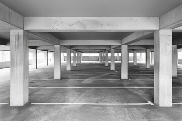 Black and white parking garage, medium format photography,generated with ai