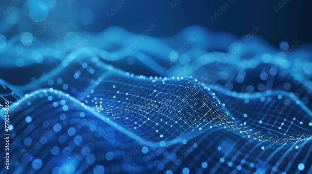 Poster streamline connection network linking waves of data particles in information technology