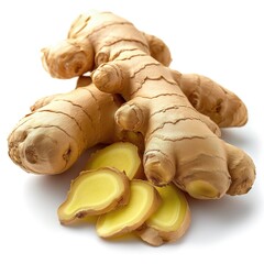 Ginger Root All Natural Raw Fresh Medicinal Herbal Medicine or Culinary Organic Food Ingredient Isolated Object for Marketing or Agricultural Advertising   - obrazy, fototapety, plakaty