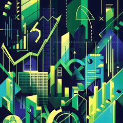 Financial development of a business in a modern and dynamic illustration that highlights increasing profit growth through upward trending graphs, currency symbols, and corporate imagery.