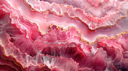 Macrophotograph of pink agate. Close-up image shows the texture and patterns on a section of the agate semi-precious stone