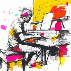 Painter Drawing Tunes on a Piano