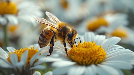 Bees collecting nectar in flowers, generated with AI