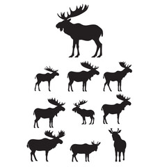 Fototapeta premium Set of Moose black silhouette illustration