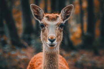 Fototapeta premium Curious deer Up Close in Natural Habitat - Wildlife Portrait, generated with AI
