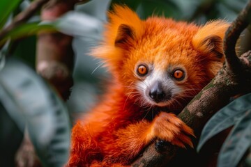 Curious Red panda Up Close in Natural Habitat - Wildlife Portrait, generated with AI
