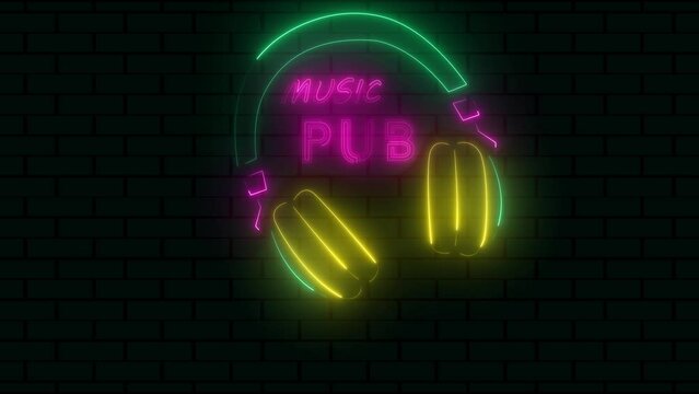 Music pub headphone with music sing animation