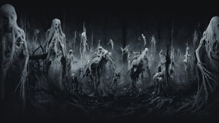 A Group of Zombies in Black and White