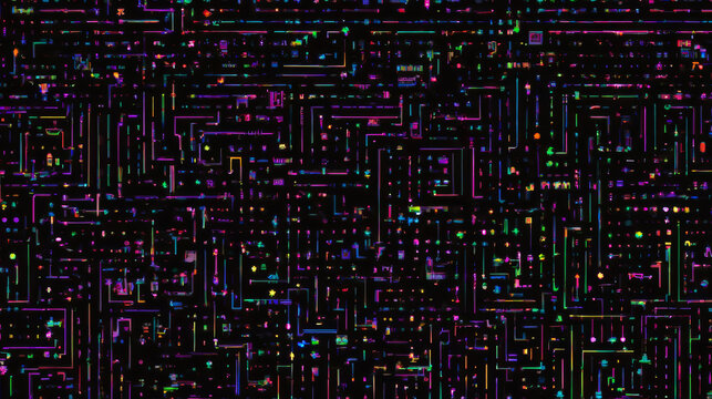 Multicolored Lines and Dots on Black Background
