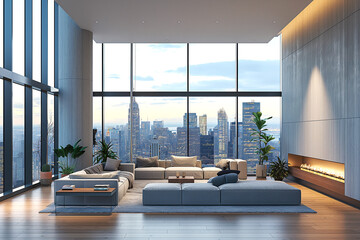 Modern living room with the Manhattan skyline