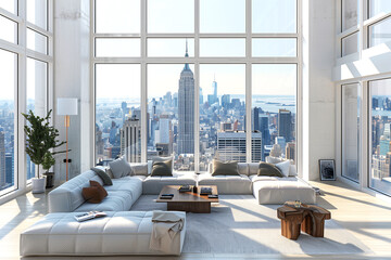 Modern living room with the Manhattan skyline - 771060216