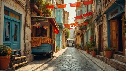 Beautiful narrow ancient street in Istanbul old