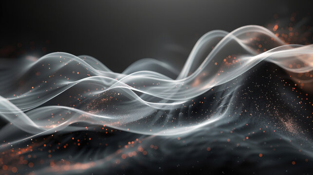 Abstract image of waves of smoke and sparks on dark background